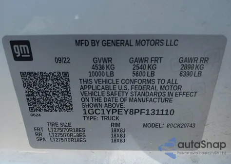 2023 Chevrolet Silverado 2500Hd 4Wd Standard Bed Ltz z USA, uszkodzony, nr VIN 1GC1YPEY8PF131110